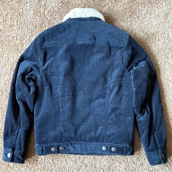 Express Navy Corduroy Jacket with White Sherpa Collar - Picture 2 of 3